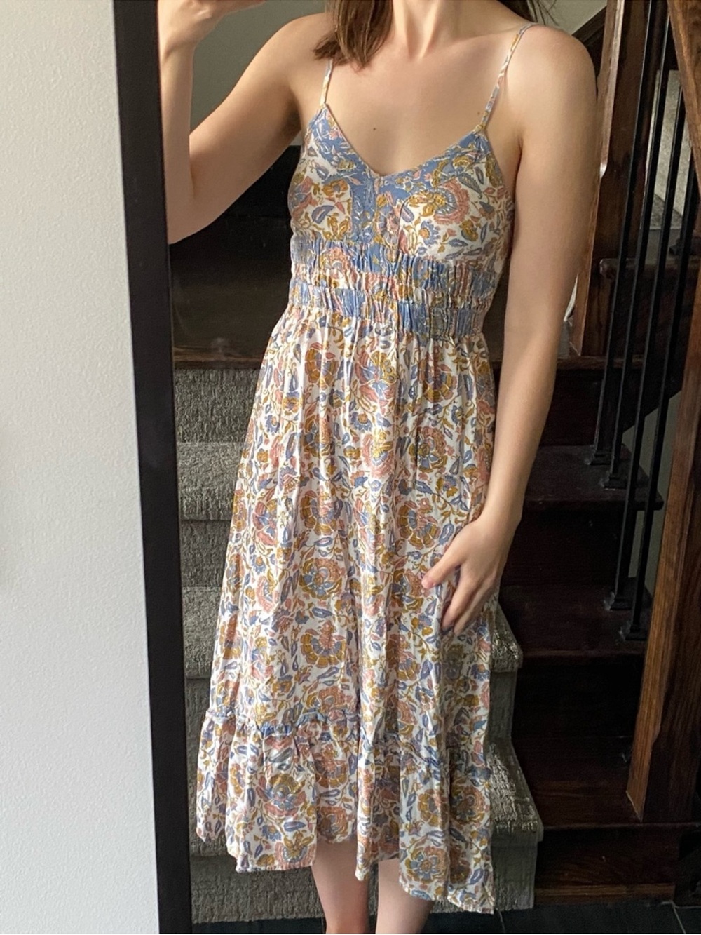 Sincerely Jules A-Line Smocked Midi / Maxi Sundress Small Floral Paisley